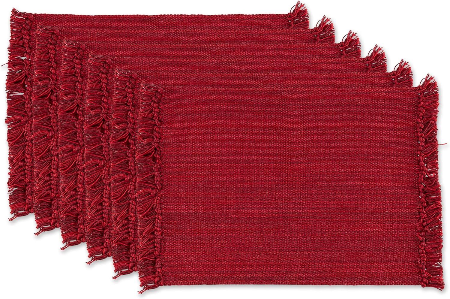 Red Cotton Fringe Rectangular Placemats Set of 6