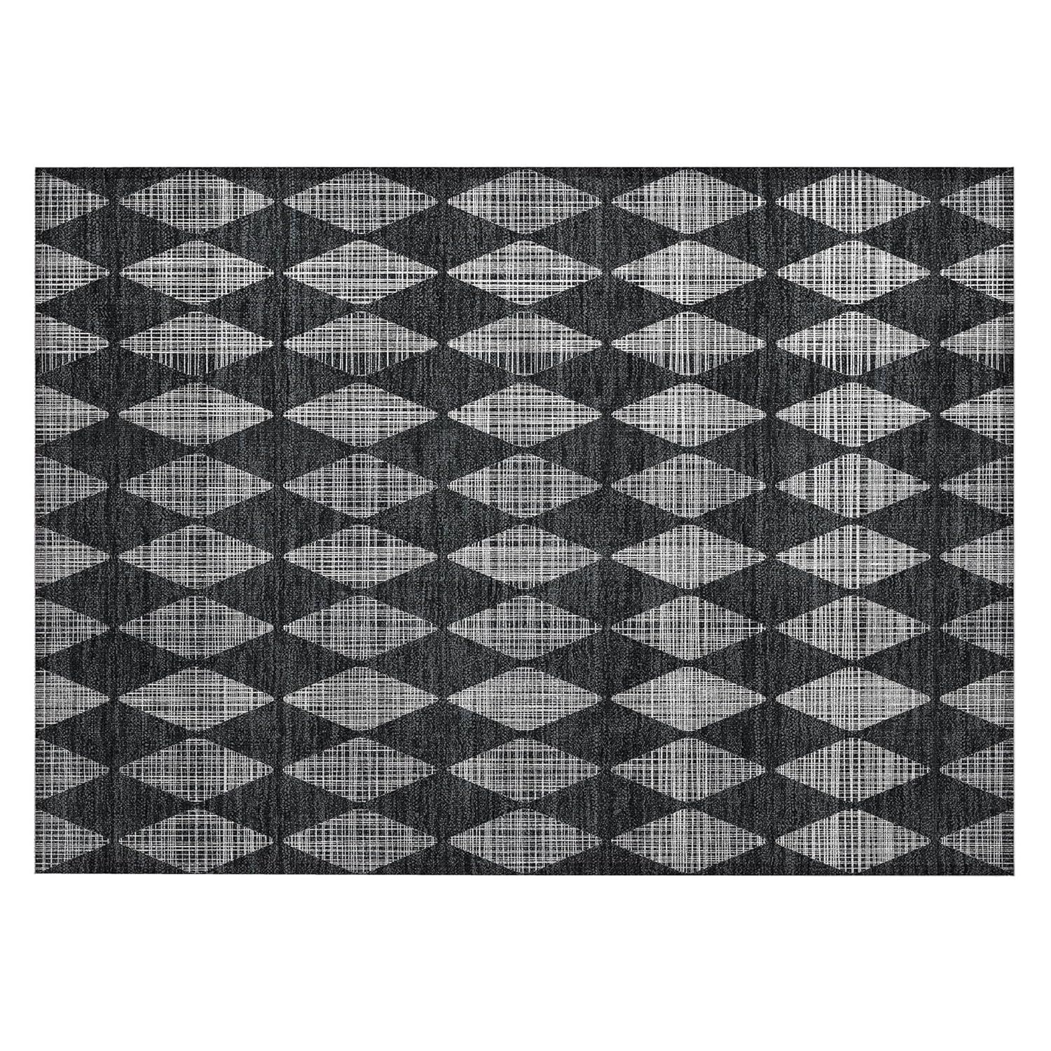 Charcoal Diamond Pattern Machine Washable Rug 1'8" x 2'6"