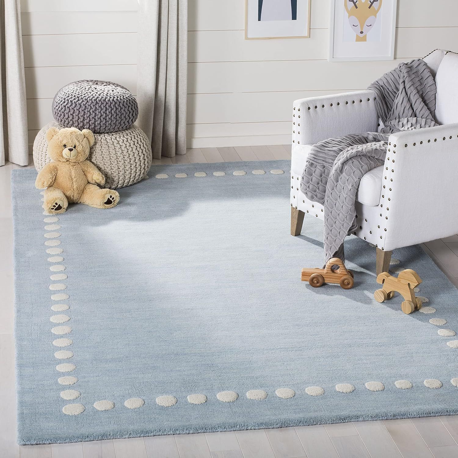 Hand-tufted Blue/Ivory Square Wool Kids Area Rug 6' x 9'