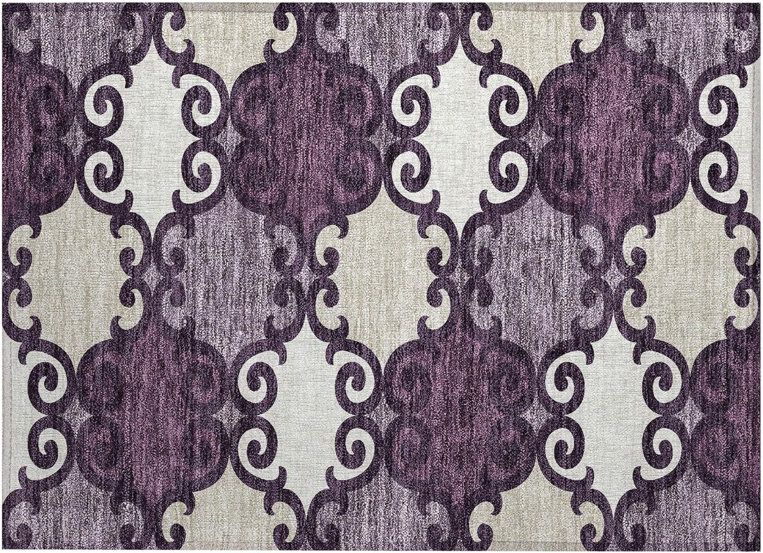 Eggplant and Beige Rectangular Synthetic Flat Woven Rug