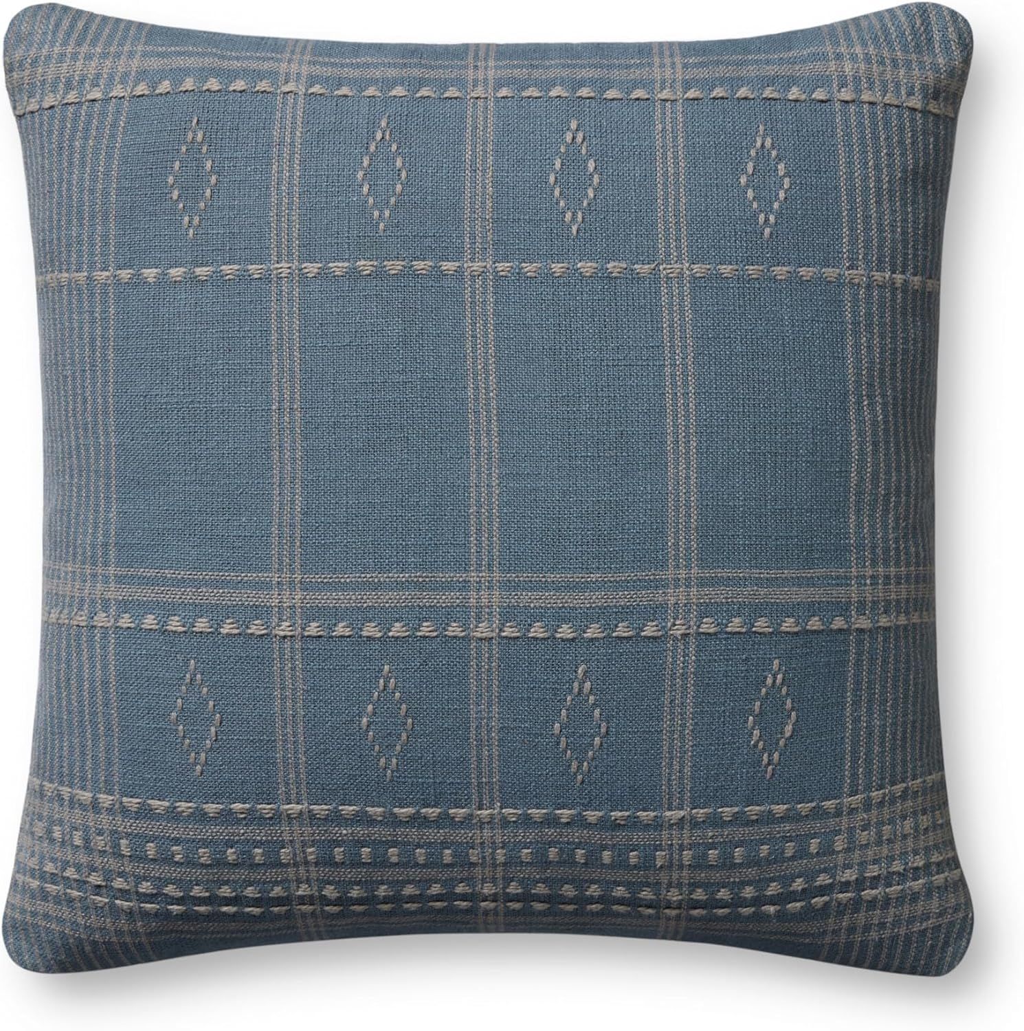 Blue Slate Cotton Windowpane Check 18'' x 18'' Pillow Cover