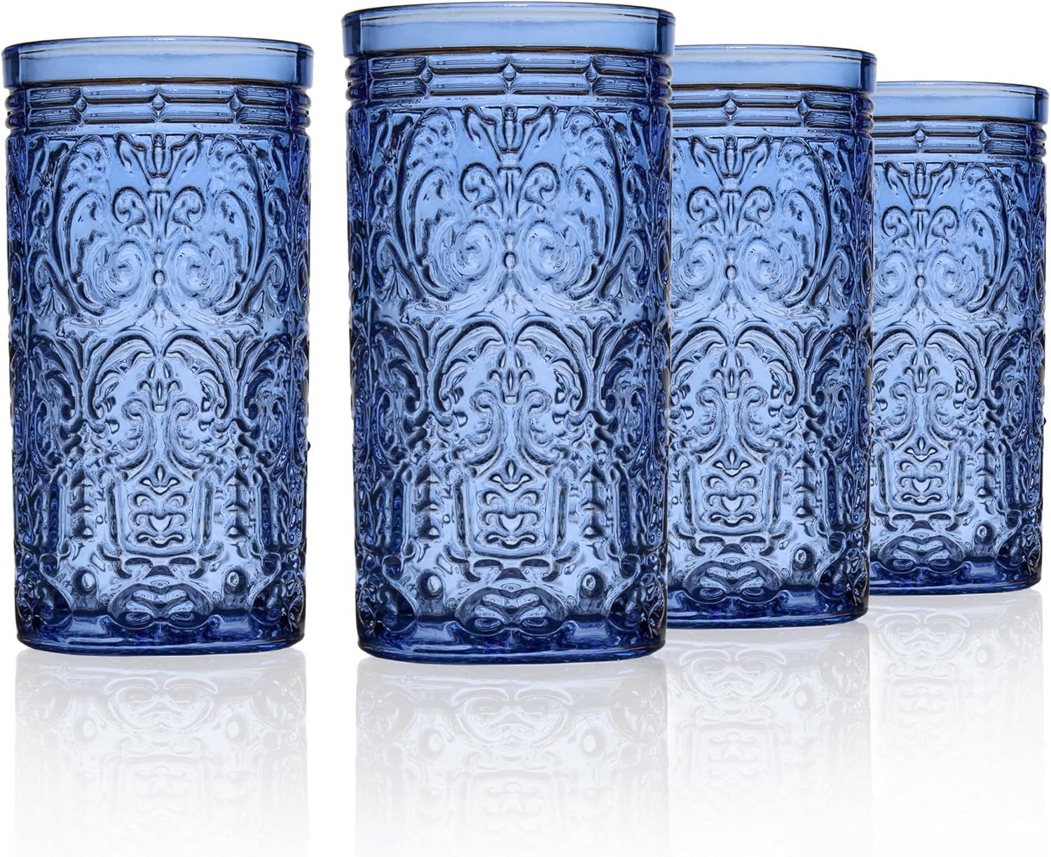 Blue Vintage Design Highball Glasses Set of 4