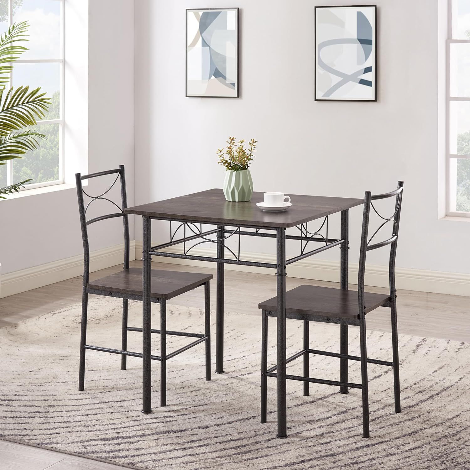 Gray Metal and Wood 3-Piece Square Dining Set