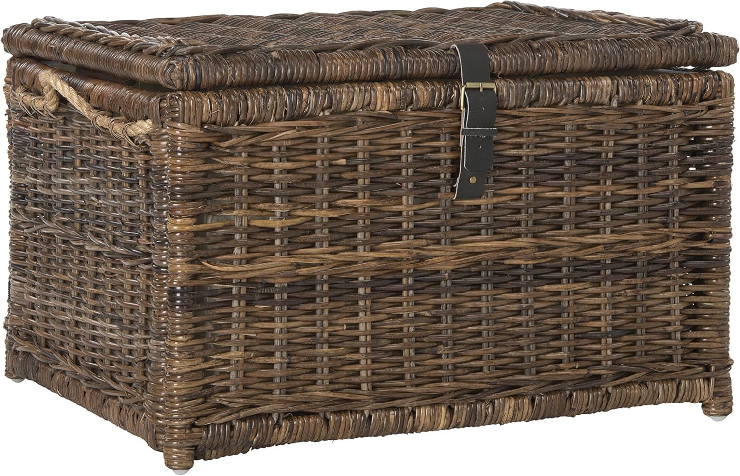 Caden 30'' Brown Wicker Storage Trunk with Leather Strap