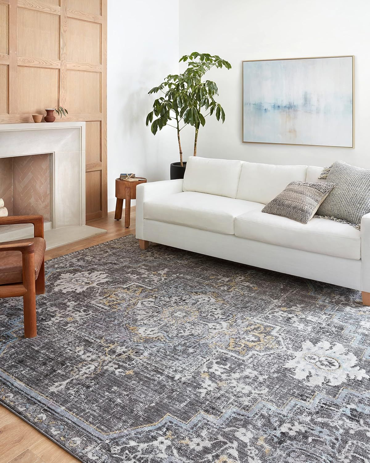 Cassandra Charcoal and Gold Stain-Resistant Synthetic Rug