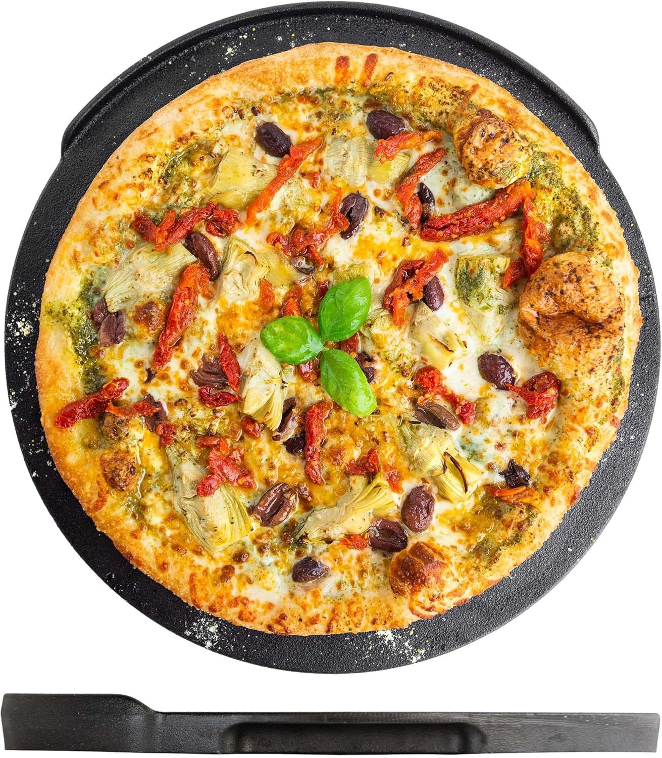 Round Carbon Steel Pizza Baking Stone with Handles