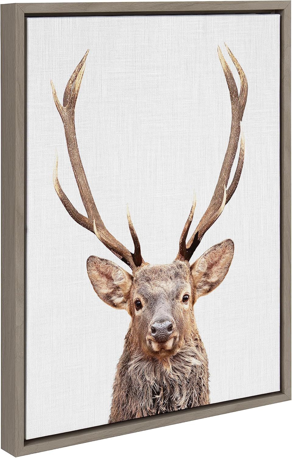 Gray Framed Canvas Wall Art with Deer Portrait, 18x24