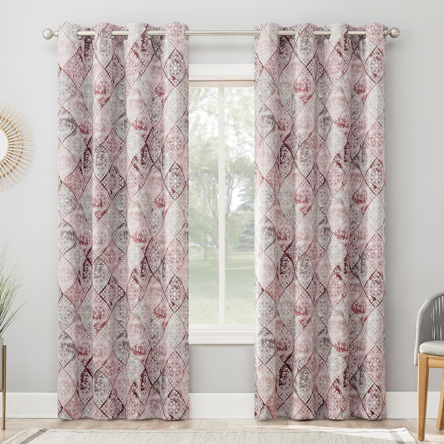 Rosewine Global Medallion Print Room-Darkening Polyester Curtain Panel