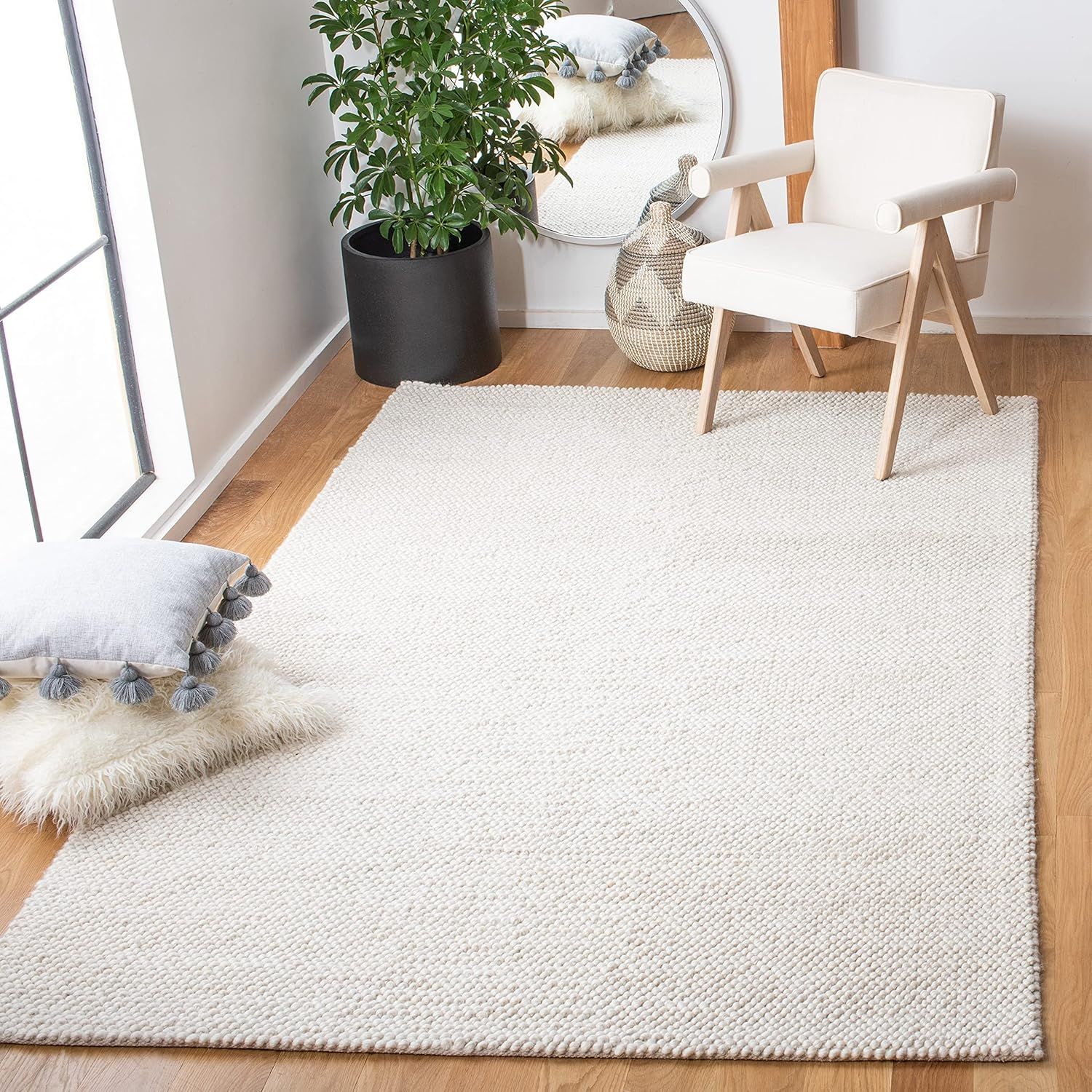 Hand-Tufted Ivory Wool & Synthetic 6' Square Braided Rug