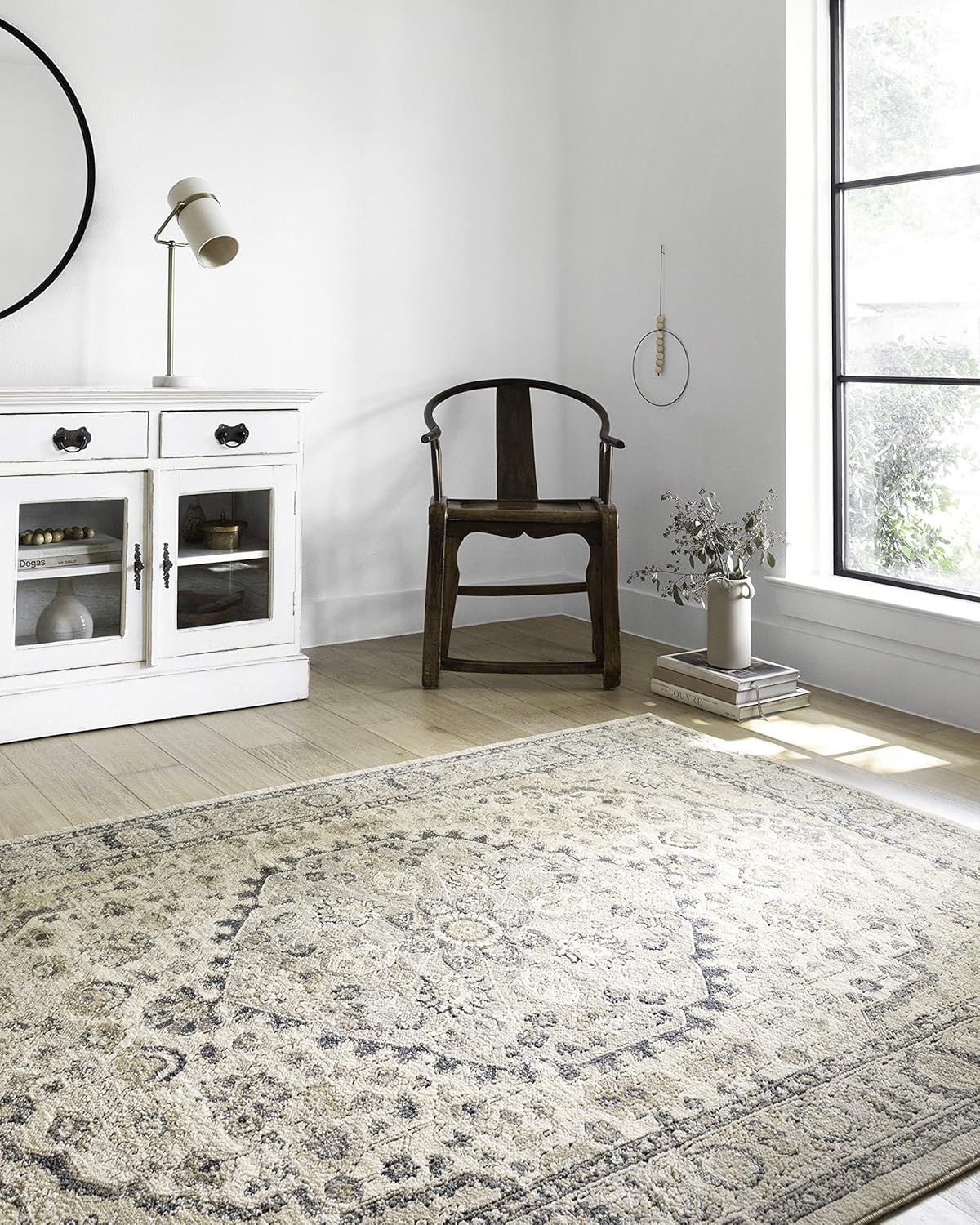 Teagan Natural and Light Grey Rectangular Oriental Area Rug