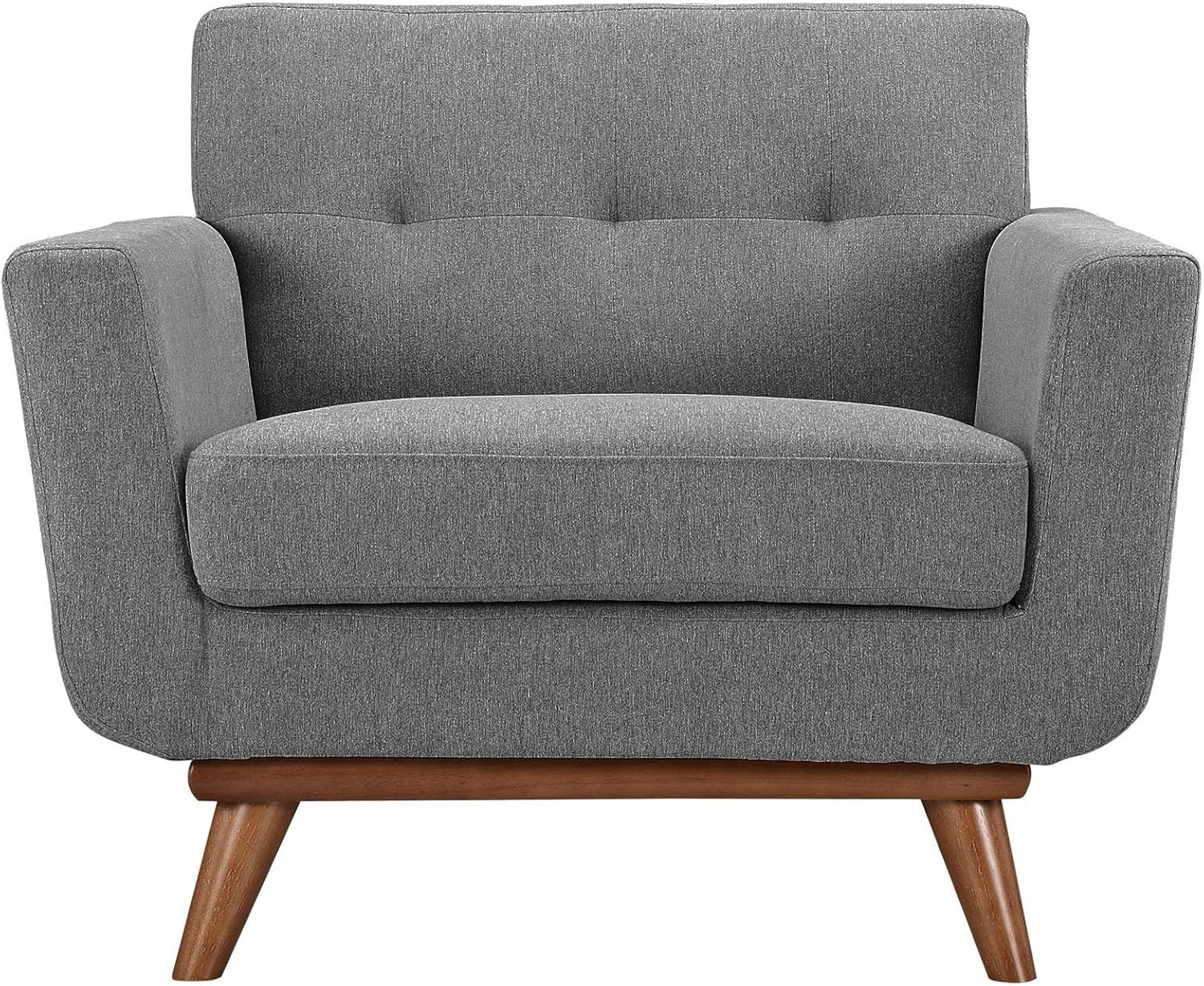 Expectation Gray Plush Upholstered Accent Chair with Cherry Wood Legs