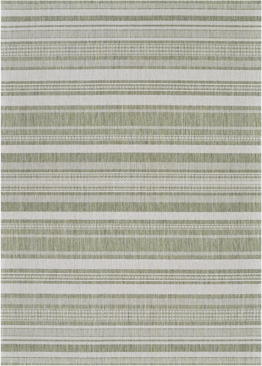 Ivory Sage Leaf Stripe 8'6" x 13' Synthetic Flatwoven Area Rug