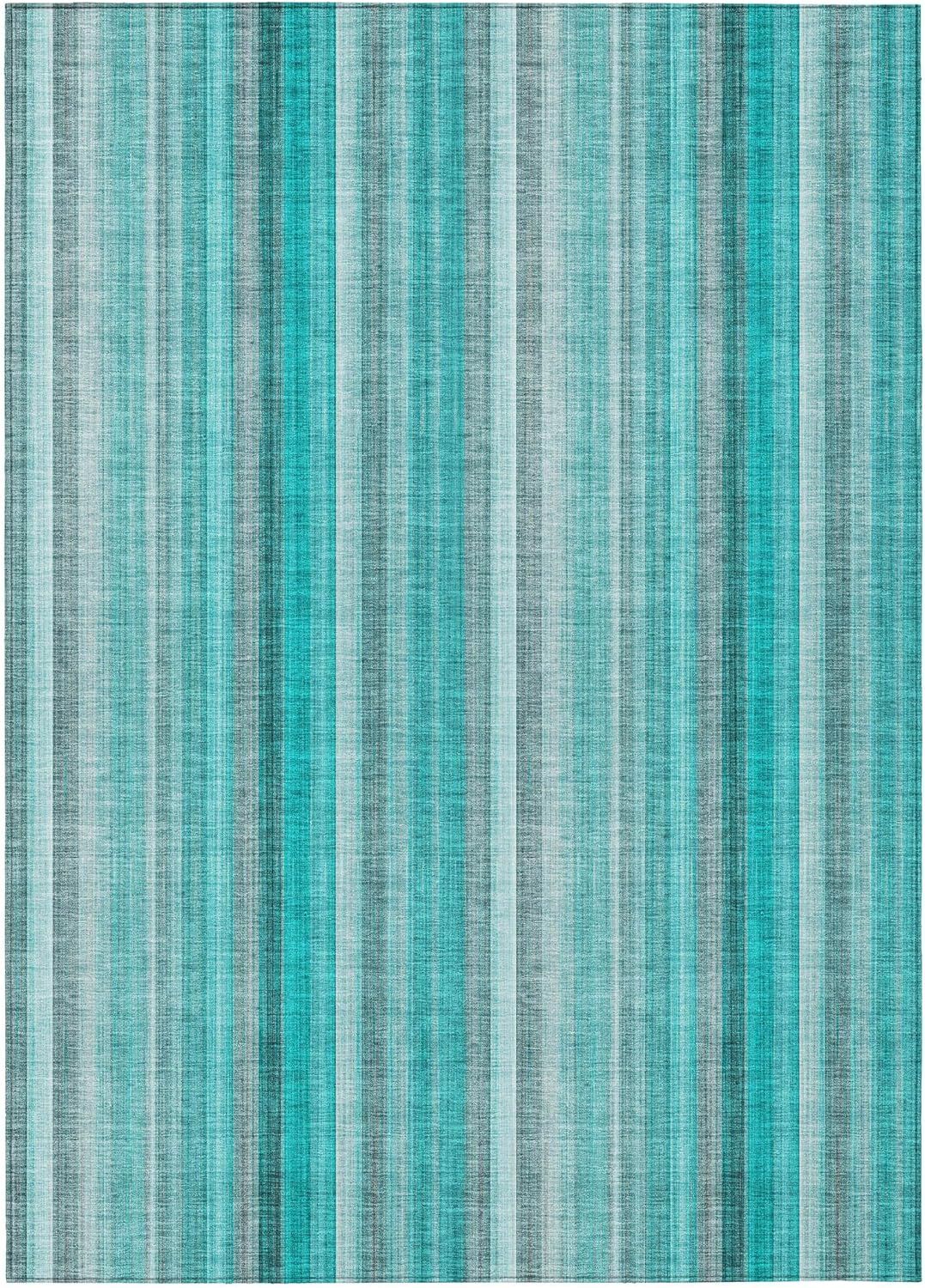 Teal and Gray Striped Synthetic Washable 3' x 5' Rug