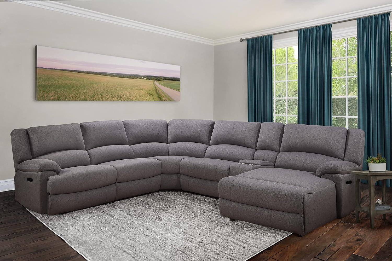 Gray Fabric Six-Piece Reclining Sectional with Cup Holders