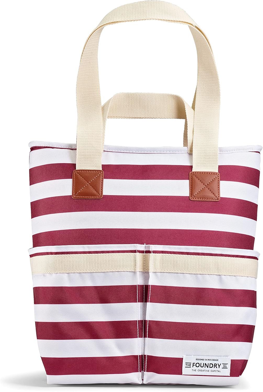 Red and White Striped Insulated Nylon Cooler Bag