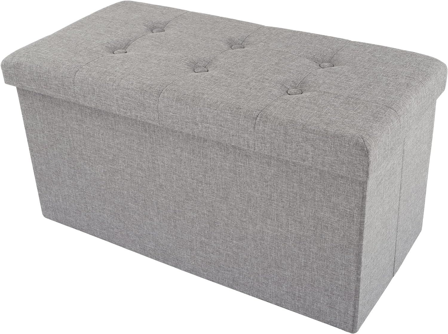 30" Gray Linen Tufted Folding Storage Ottoman Bench