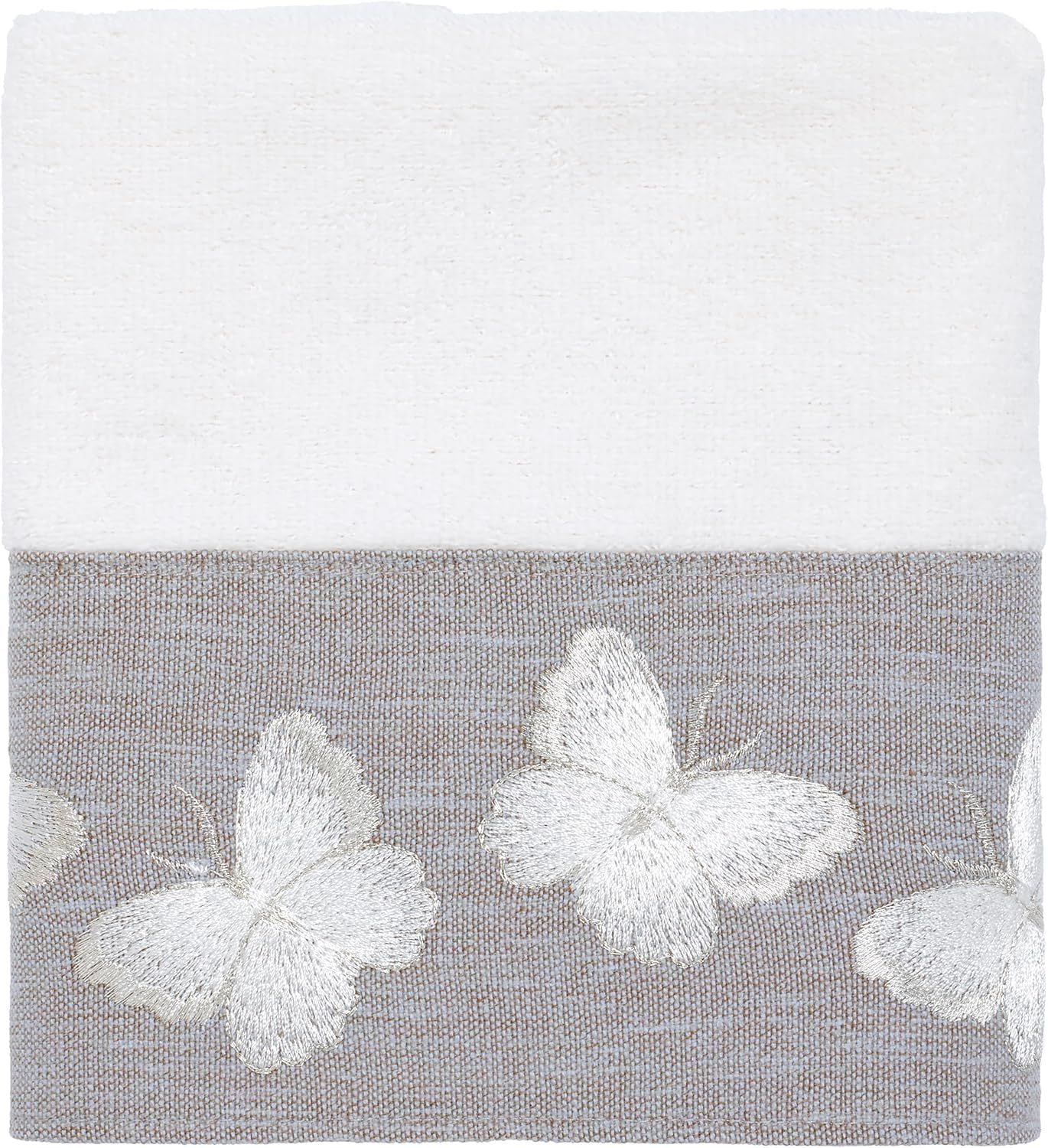 Organic White Cotton Washcloth with Grey Embroidered Border, Set of 2