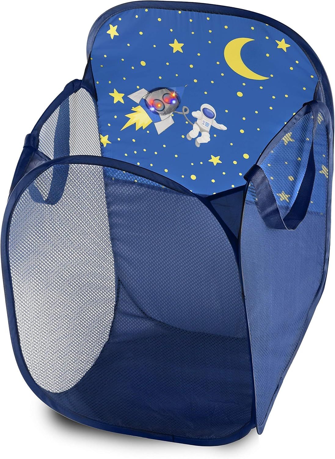 Kids Blue LED Space Ship Pop-up Mesh Hamper