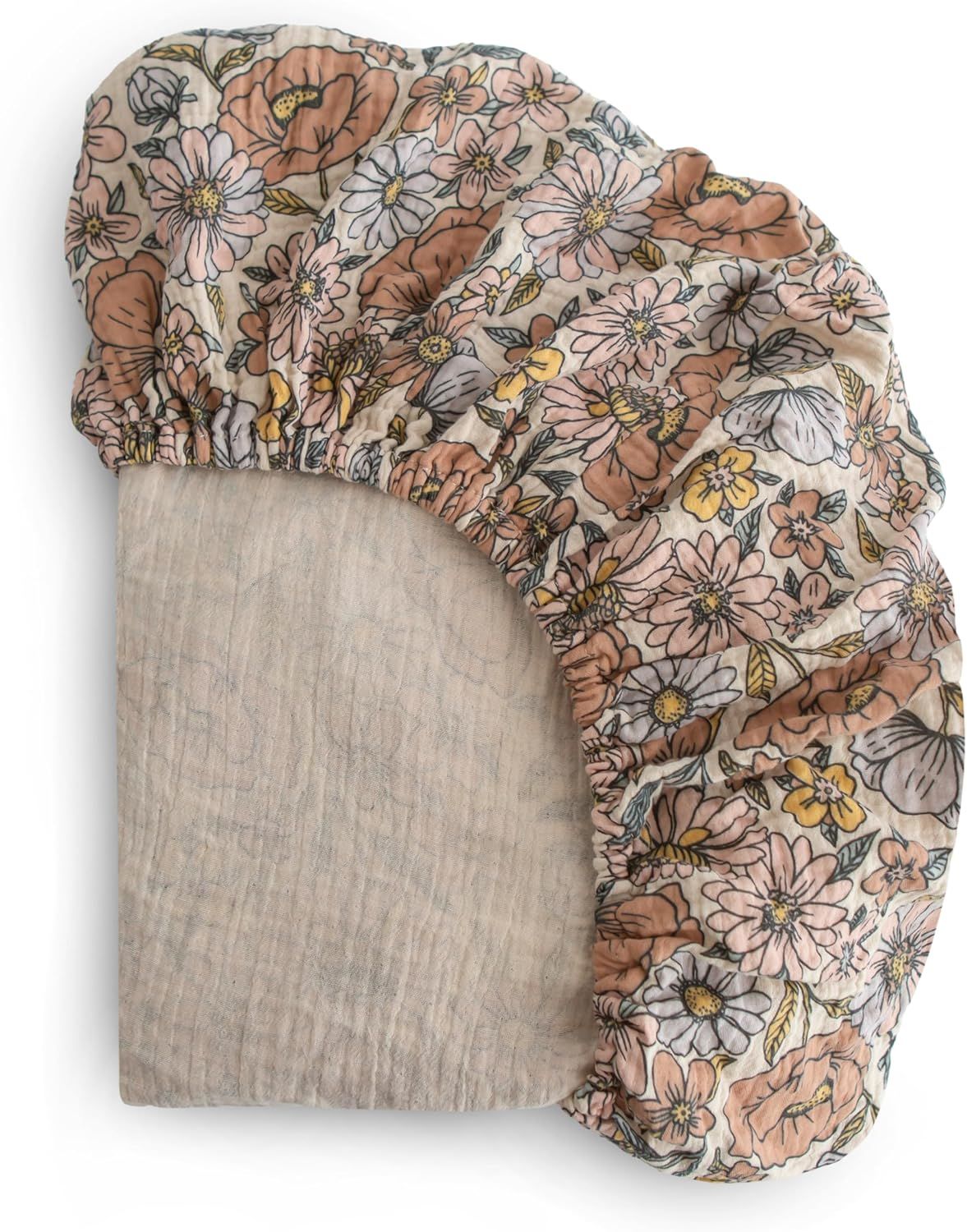 Organic Cotton Retro Flowers Muslin Fitted Crib Sheet