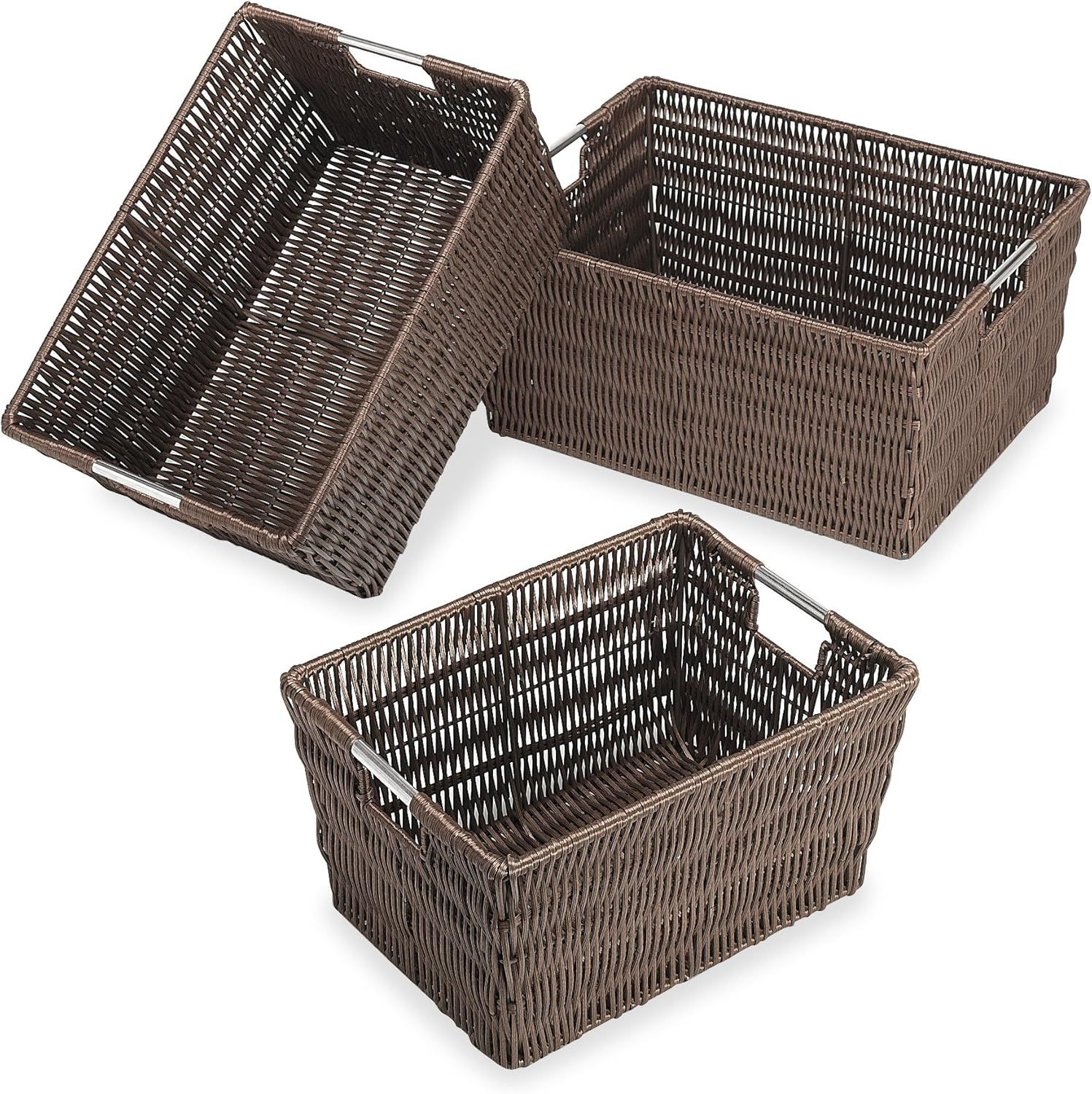 Java Brown Rattan Rectangular Storage Baskets Set of 3