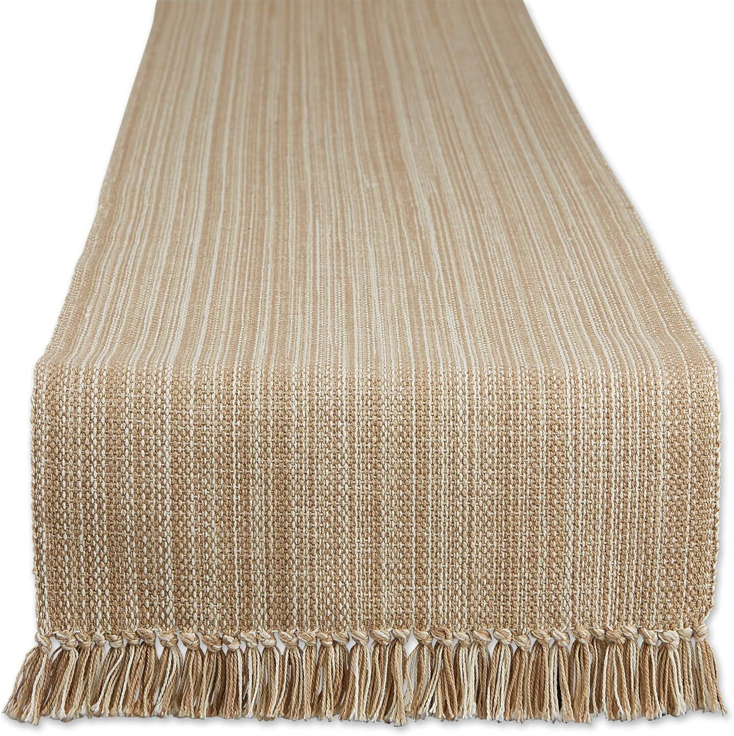 Taupe Cotton Fringe Table Runner, 13x72 Inches