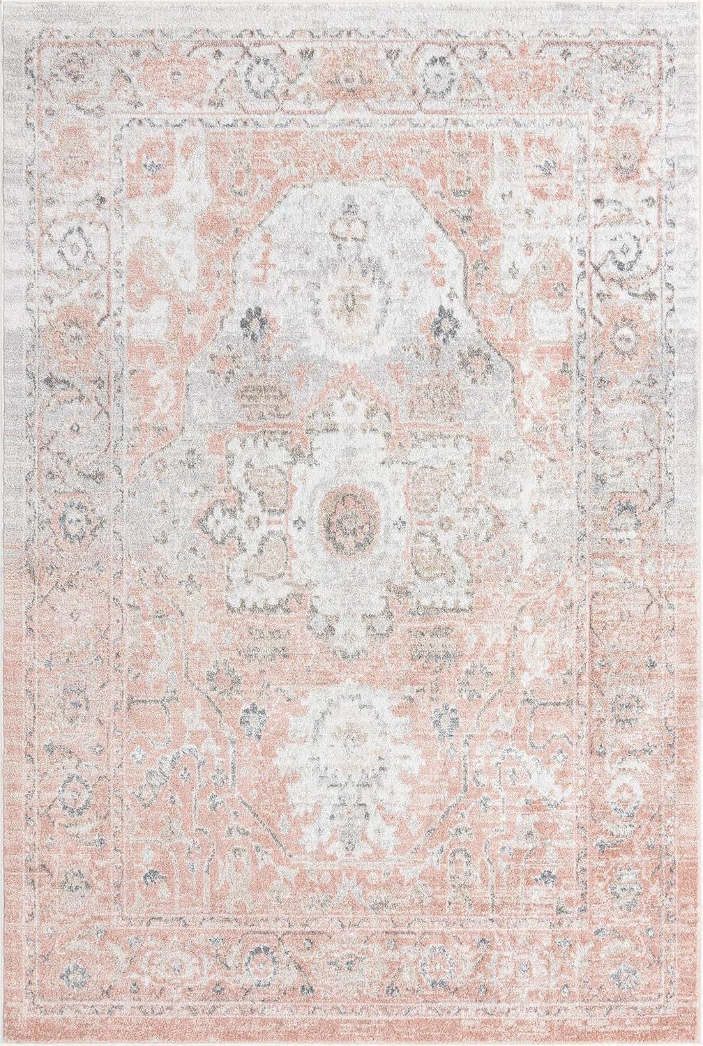 Rose Pink 6' x 9' Medallion Synthetic Area Rug