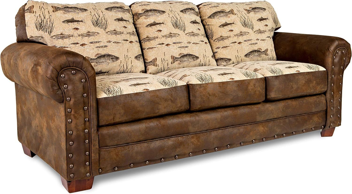 Brown Microfiber Queen Sleeper Sofa with Nailhead Accents