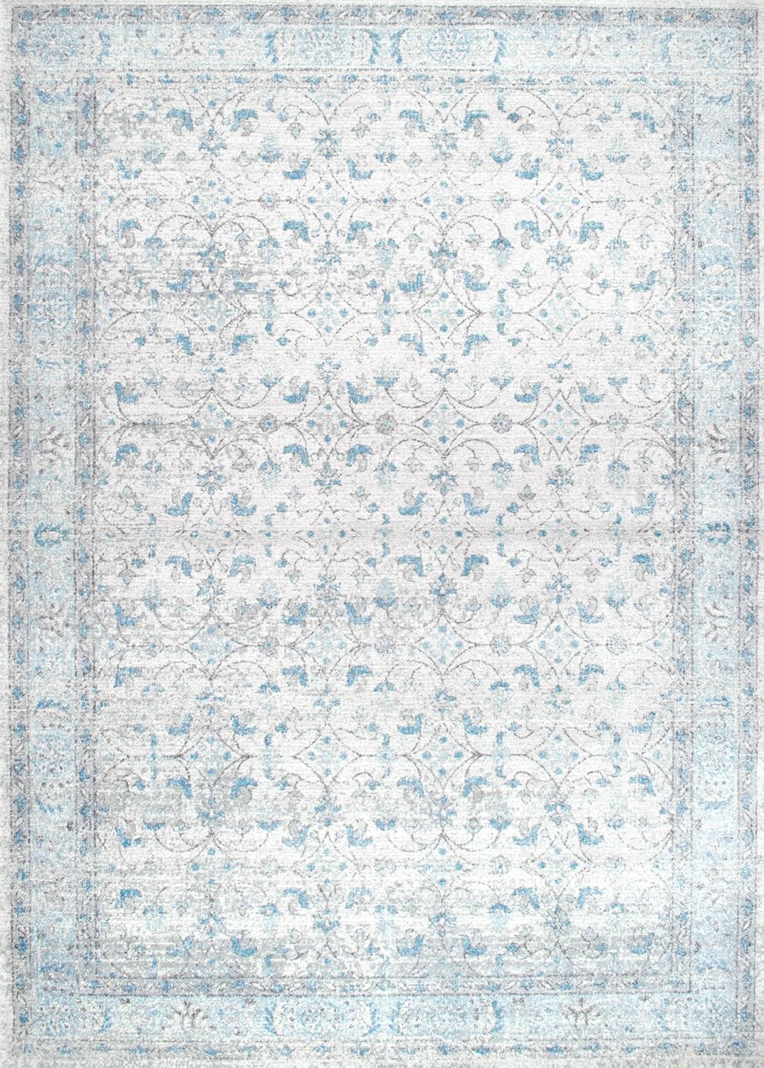 Aqua Blue Floral Synthetic 10' x 14' Area Rug