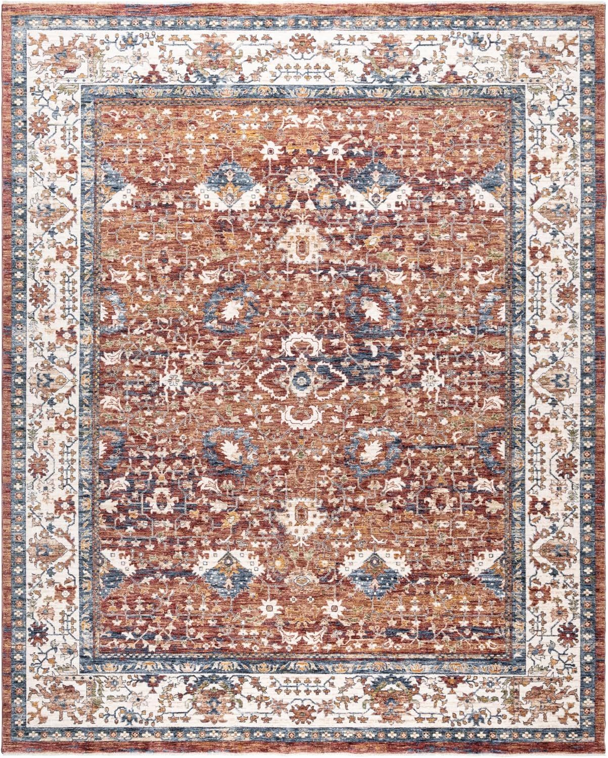 Tudor Red and Blue Rectangular Synthetic Area Rug