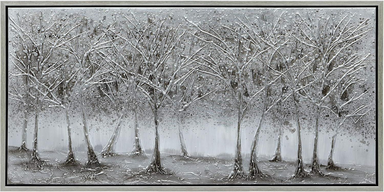 Silver Trees Abstract Hand Painted Canvas with Champagne Frame