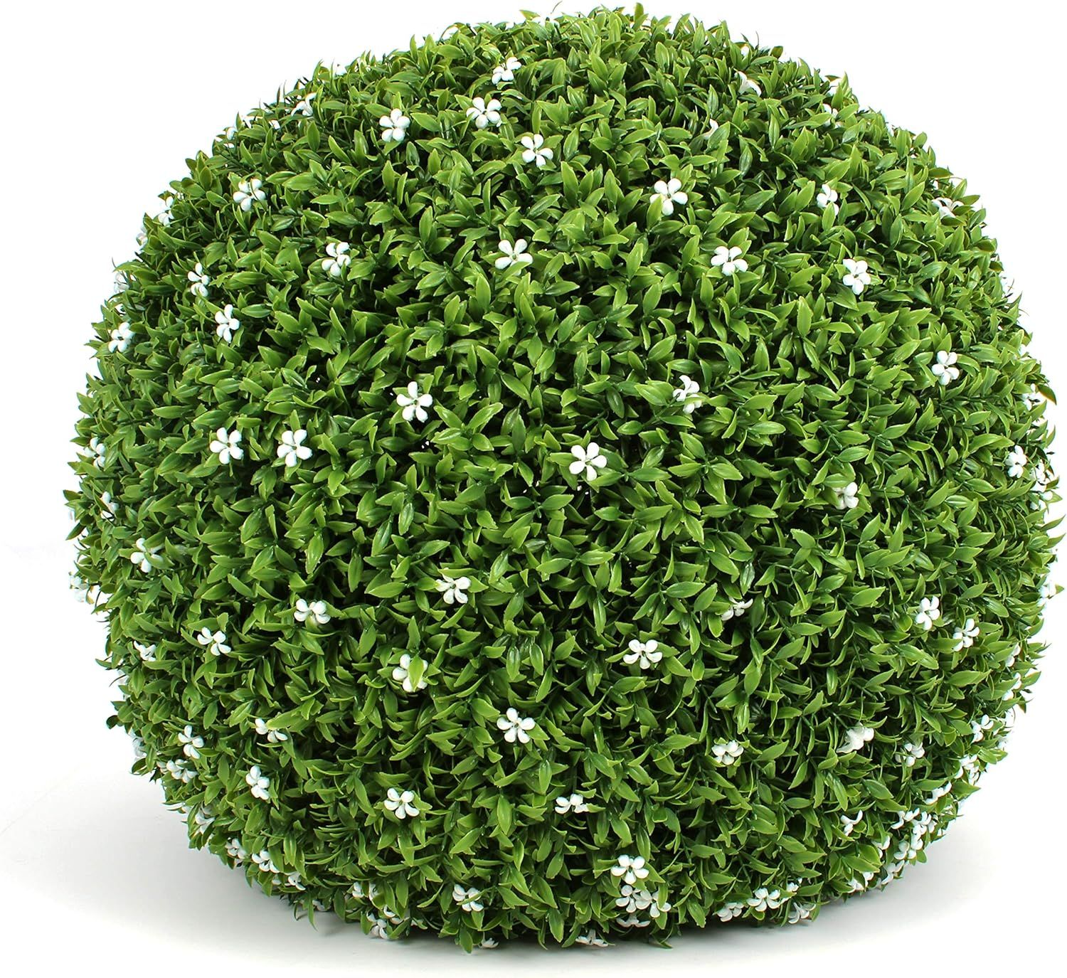 19" Green and White Artificial Flower Topiary Ball