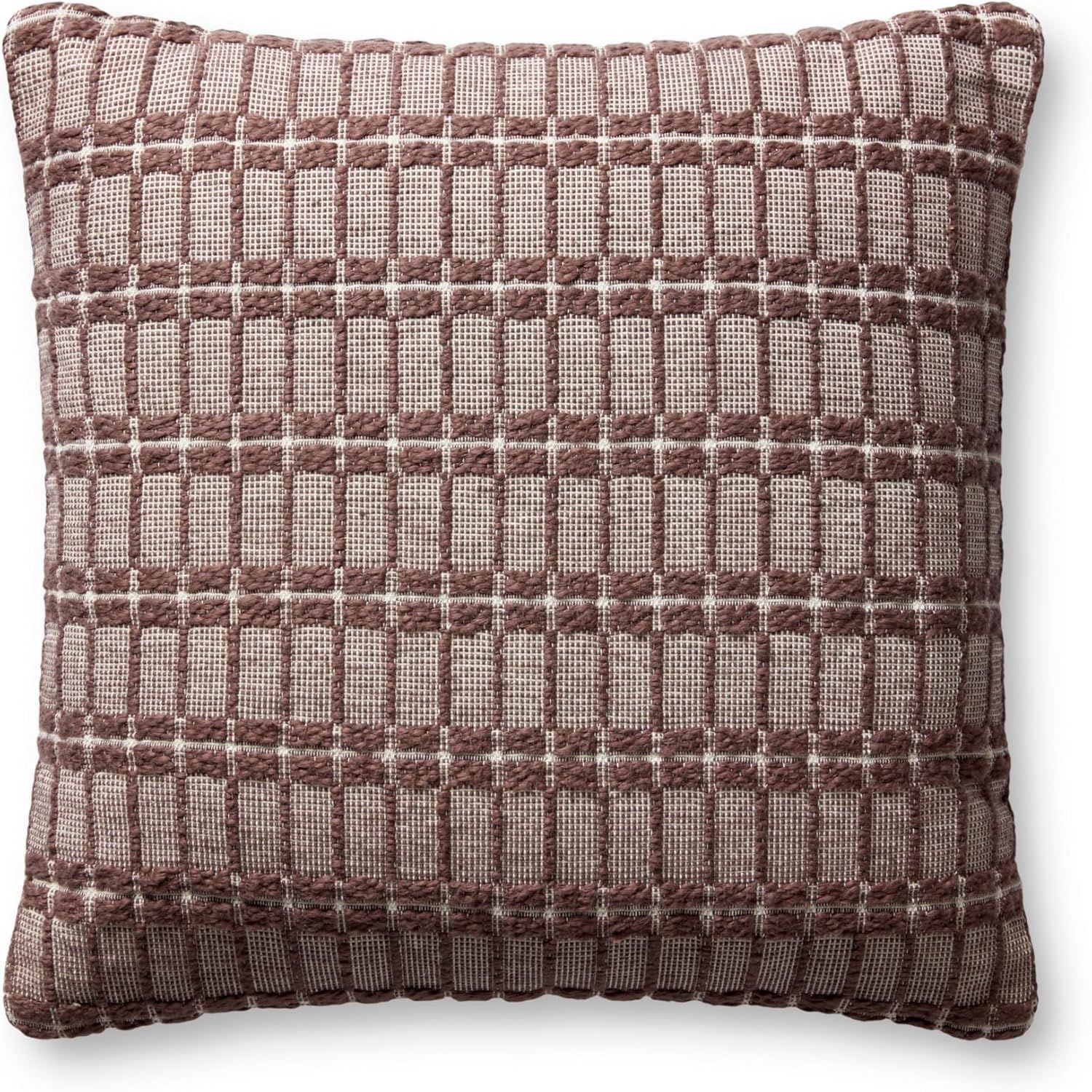 Burgundy Textured Geometric Cotton Square Pillow with Down Insert