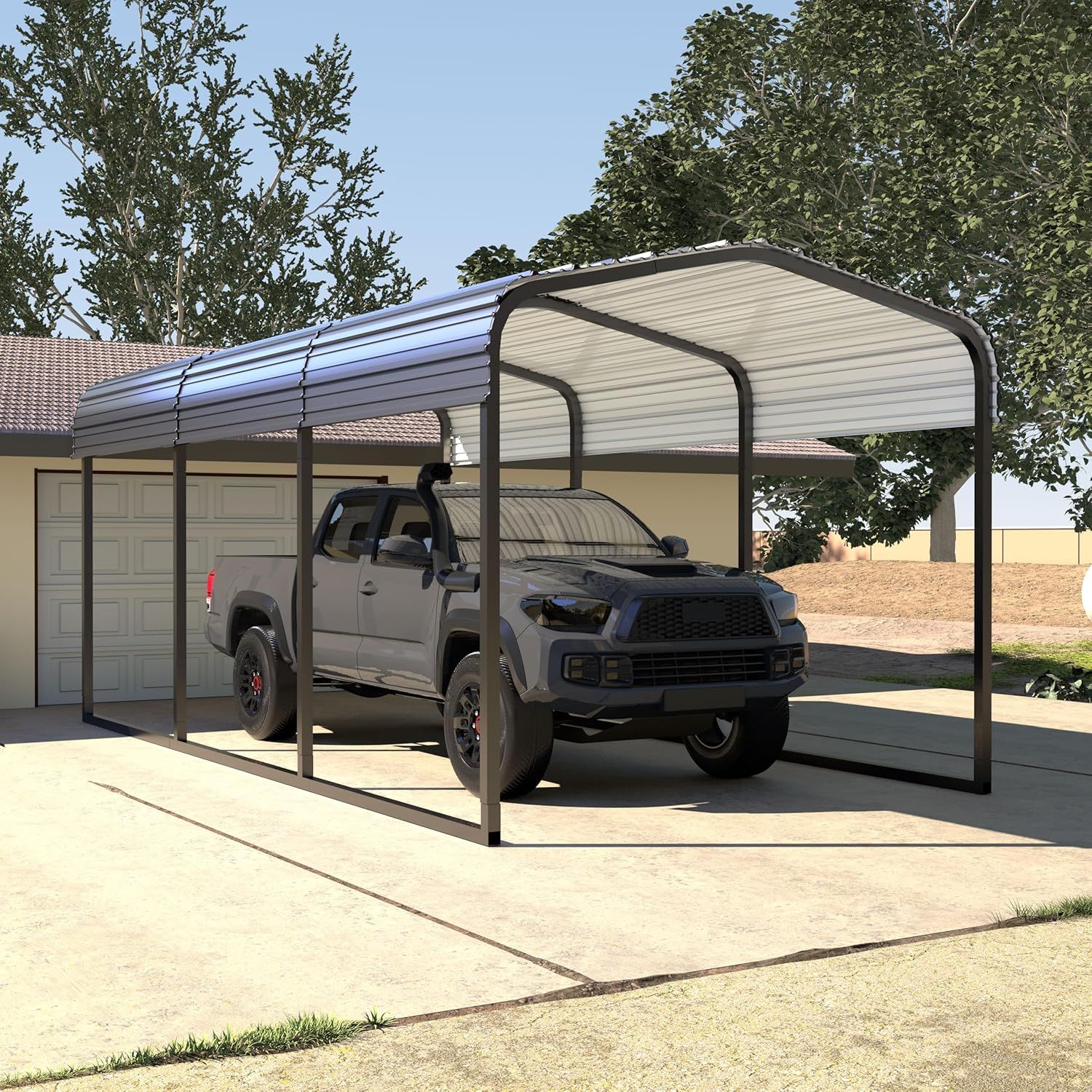 10x15 FT Gray Metal Carport with Peak Roof