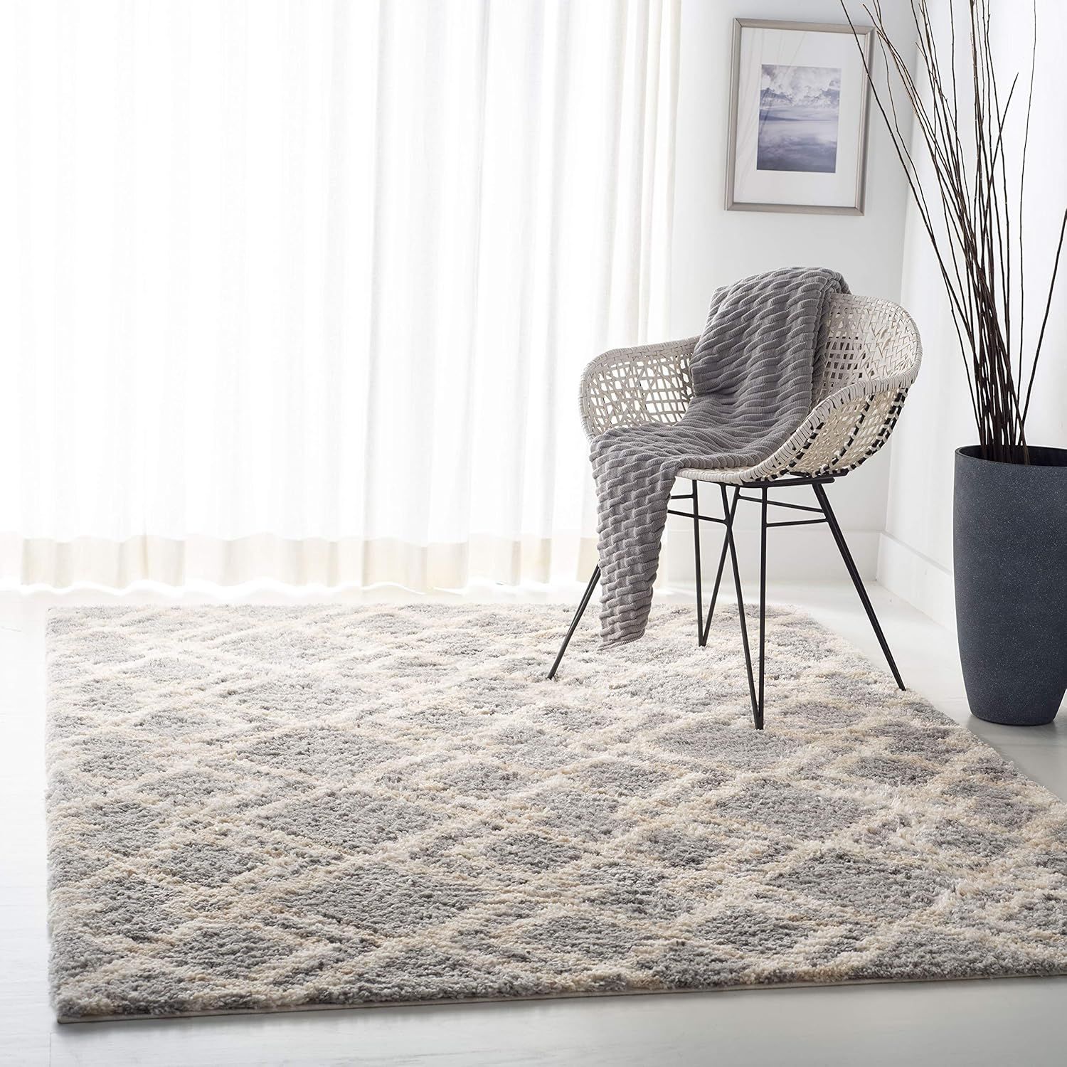 Gray and Cream 10' x 14' Shag Area Rug