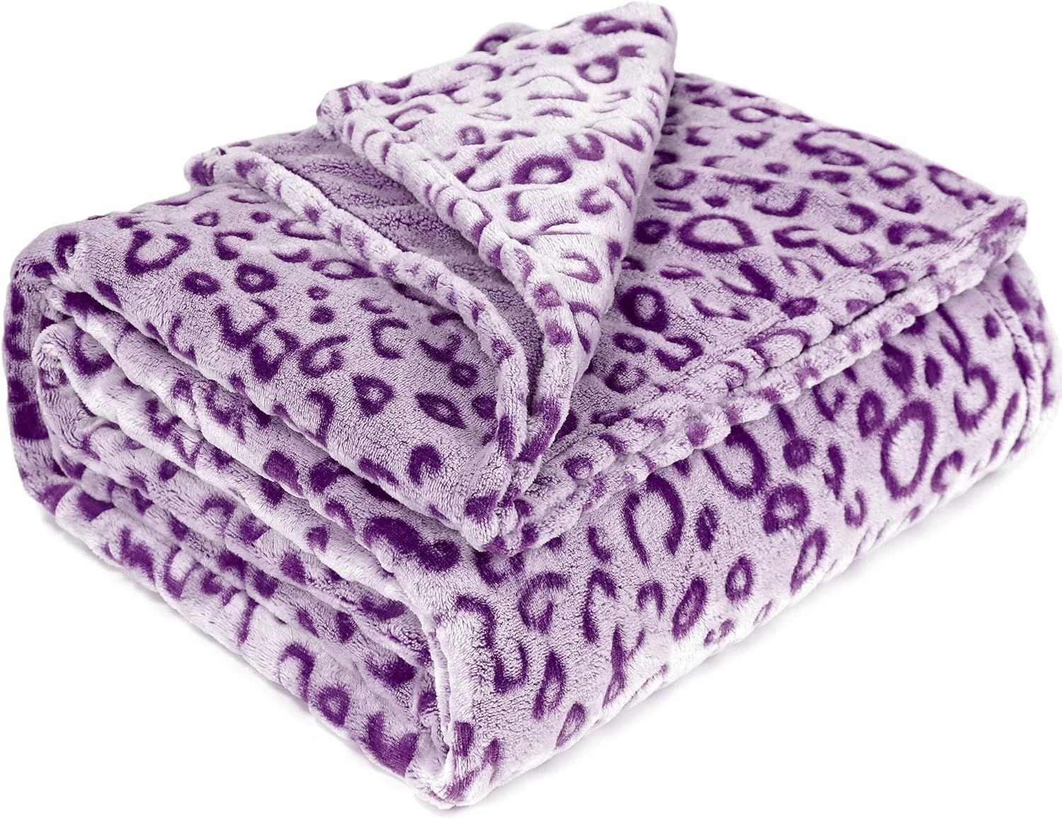 Purple Leopard Print Fleece Throw Blanket for Girls