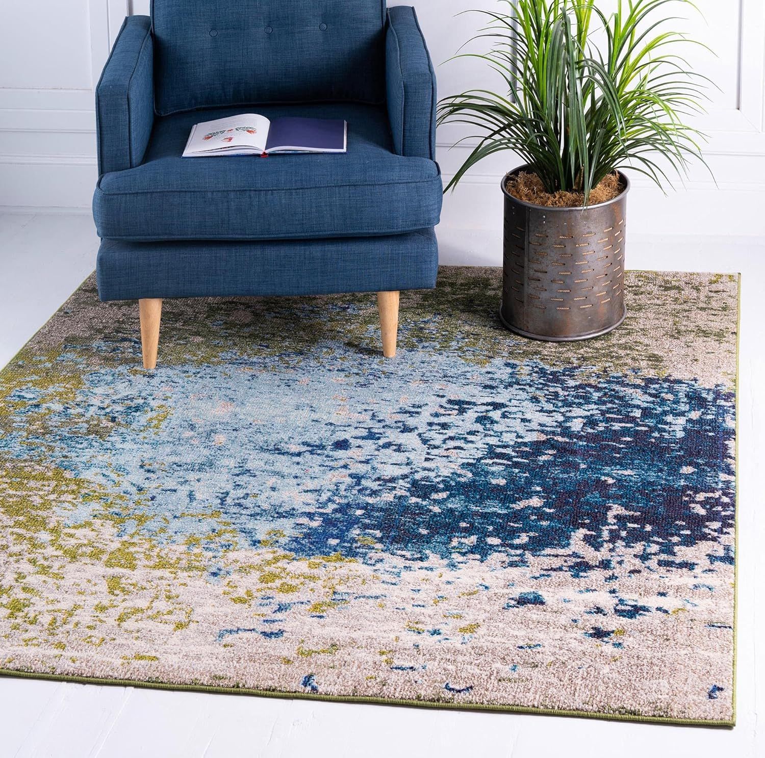 Estrella Blue and Beige Abstract Square Rug