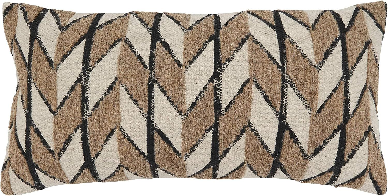 Natural Chevron Embroidered Rectangular Cotton Throw Pillow