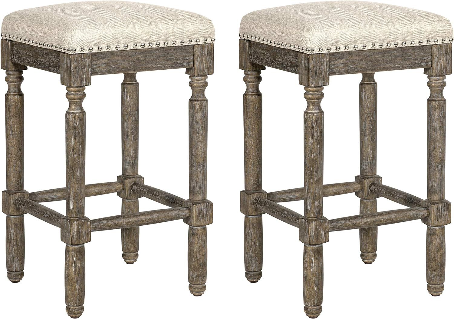 Brushed Grey and Taupe 26" Wood Counter Stools, 2-Pack