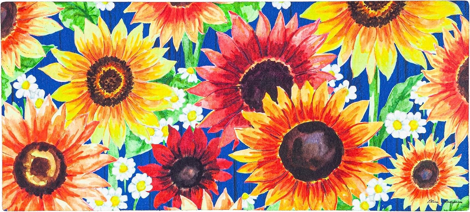 Vibrant Sunflower and Daisy Polyester Outdoor Doormat