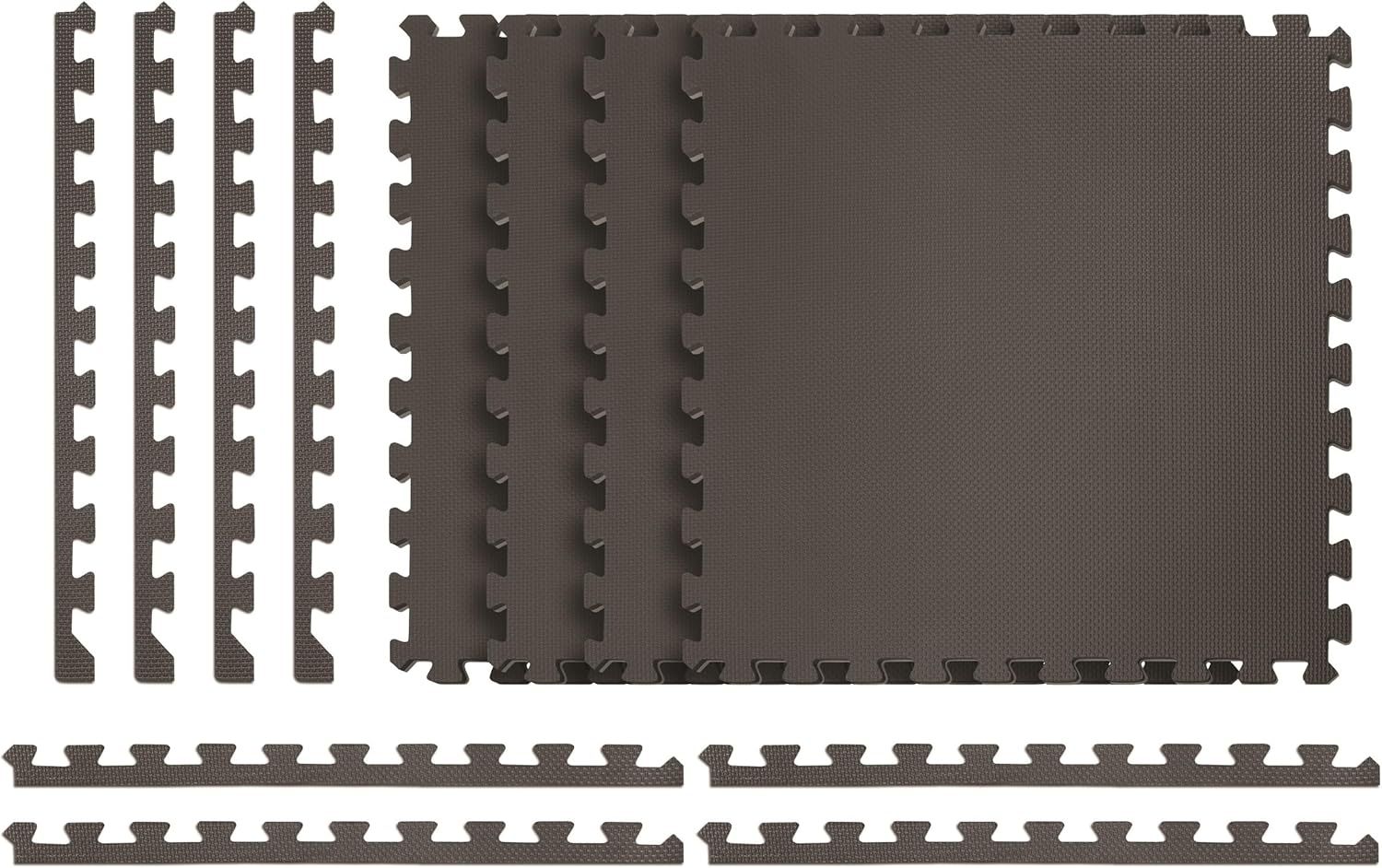 Gray and Black EVA Foam Interlocking Exercise Mats, 24" x 24"