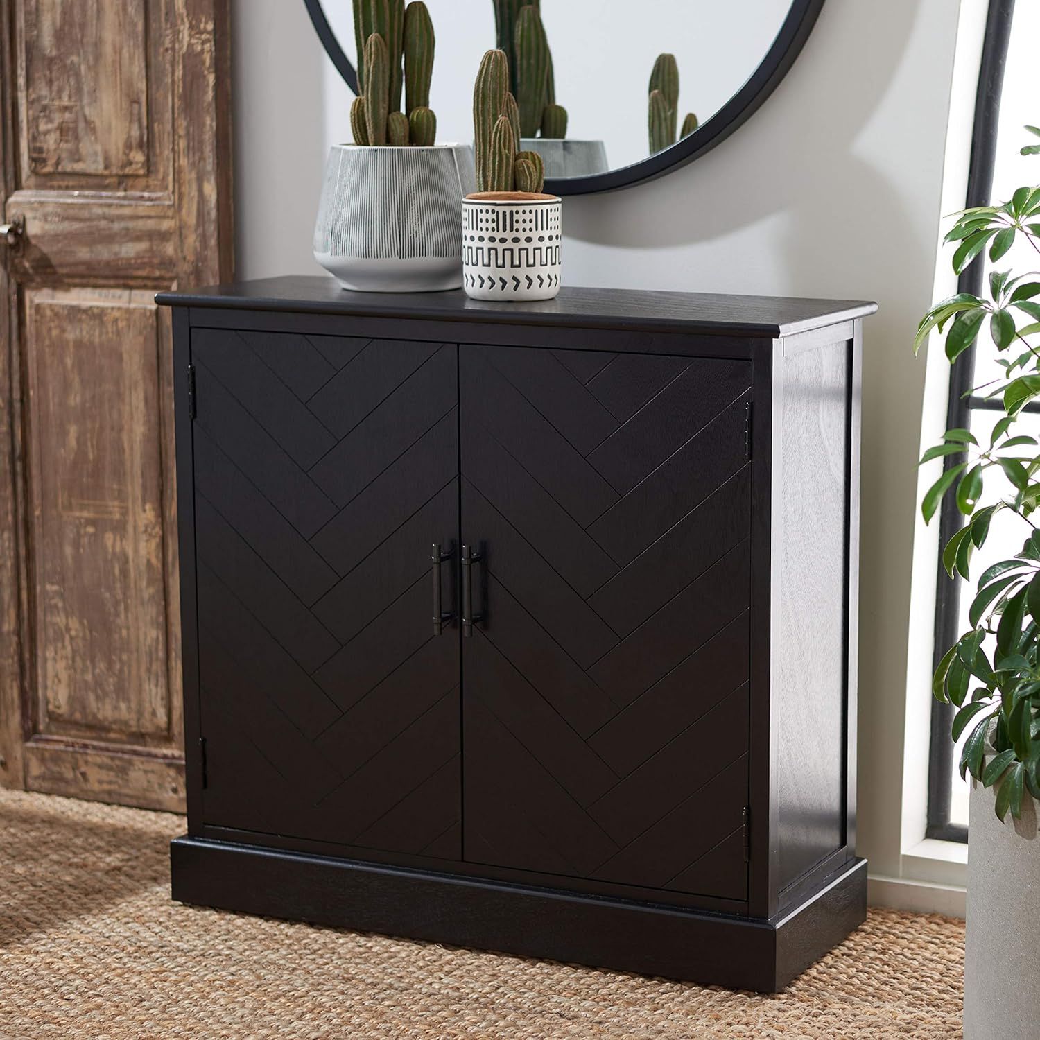 Peyton Greige Herringbone 2-Door Wooden Sideboard