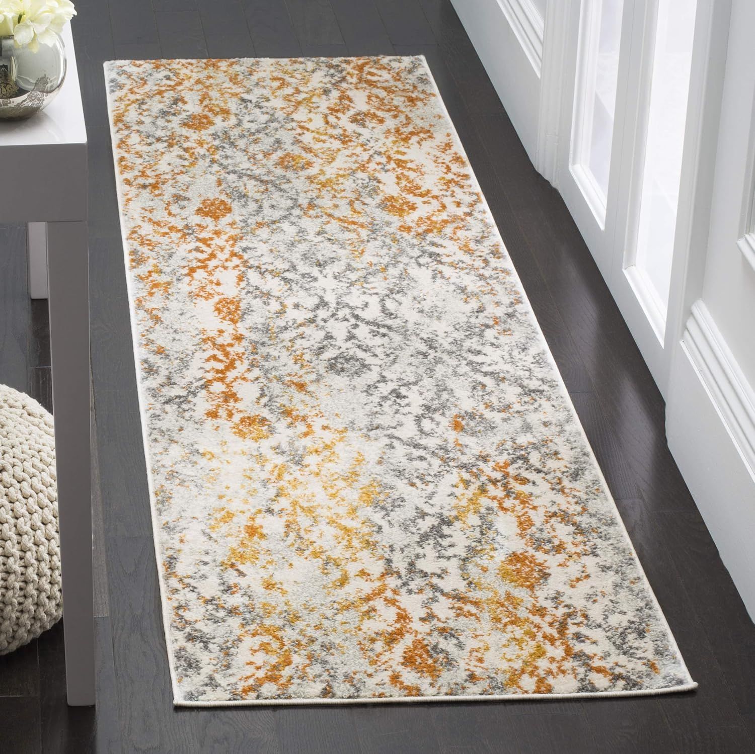 Cream and Orange Boho Chic Distressed Runner Rug 2'3" x 6'