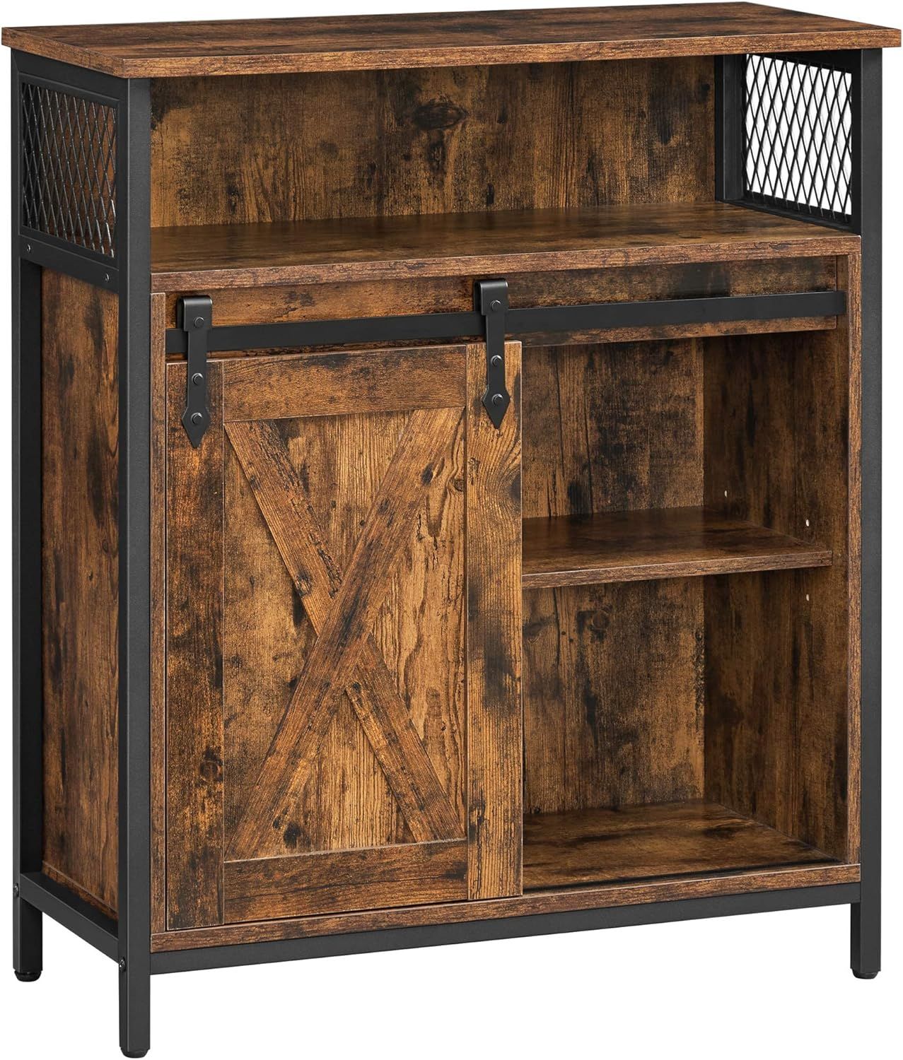 Rustic Brown and Black Sliding Barn Door Sideboard