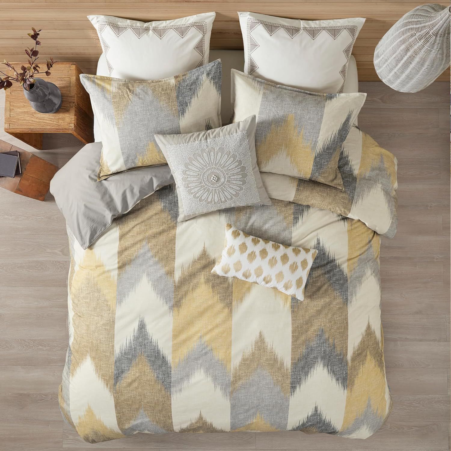 Yellow Ikat Chevron Cotton Full Comforter Set