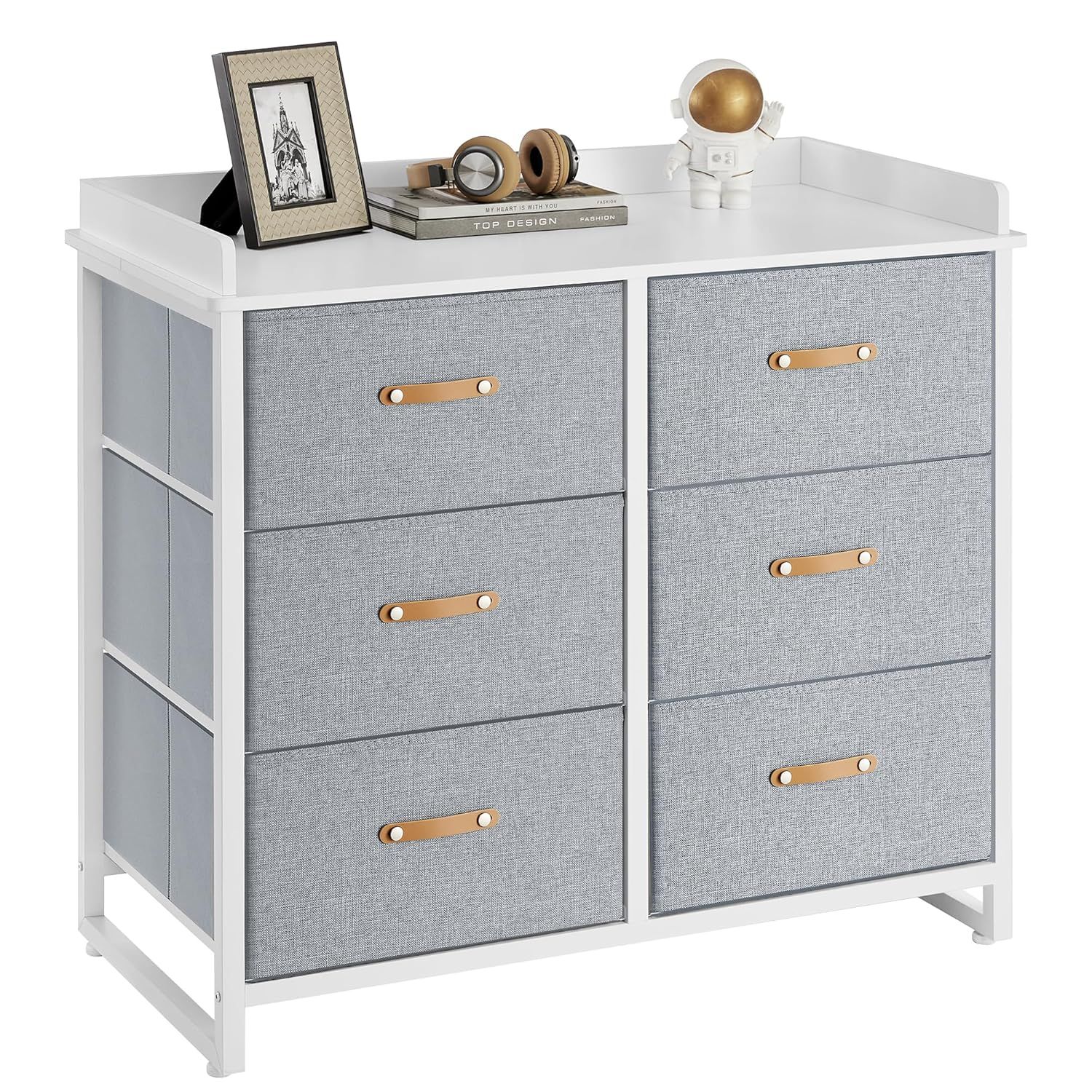 Gray 6-Drawer Dresser with Water-Resistant Changing Table