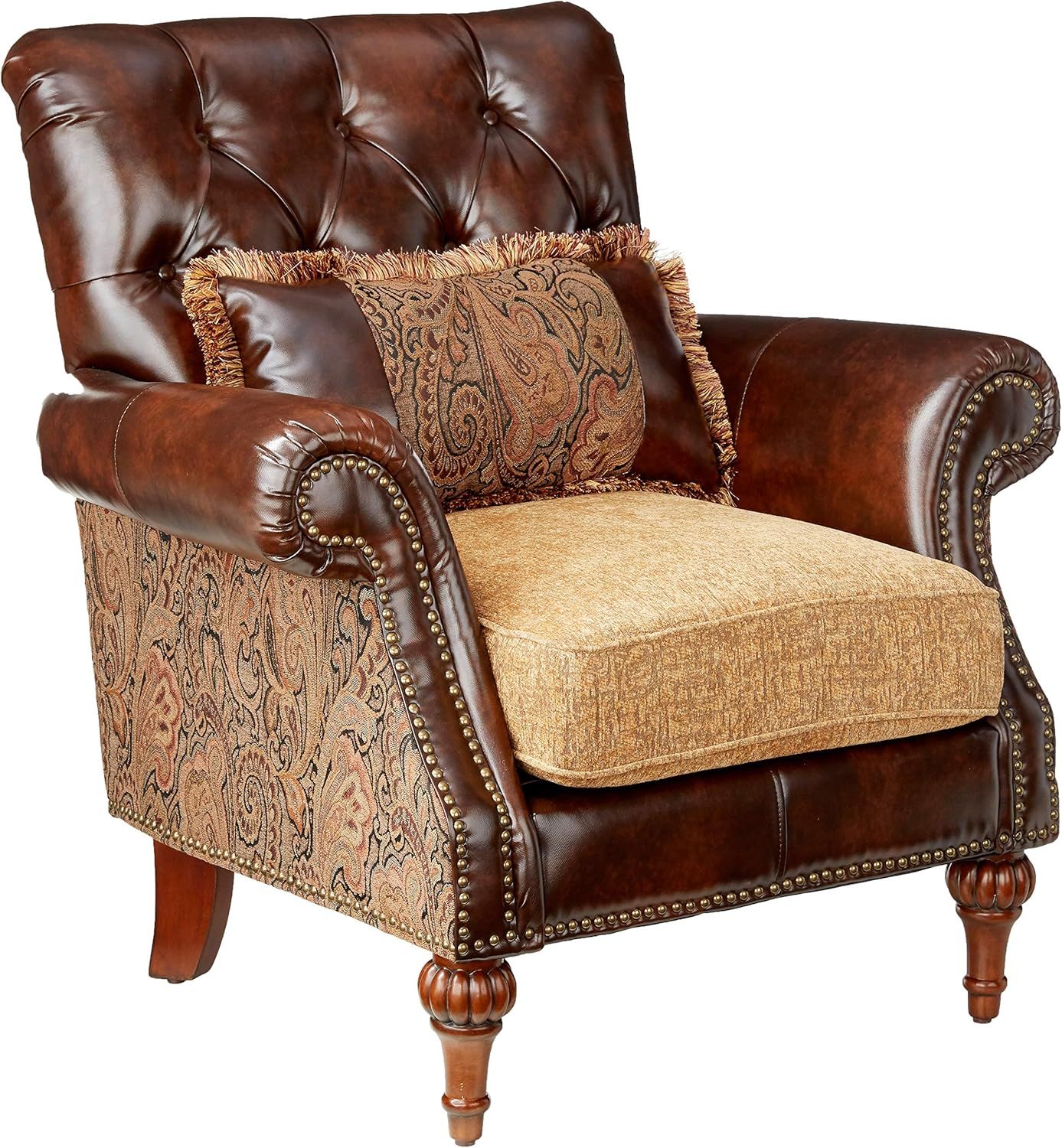 Dreena Brown Floral Faux Leather Accent Chair