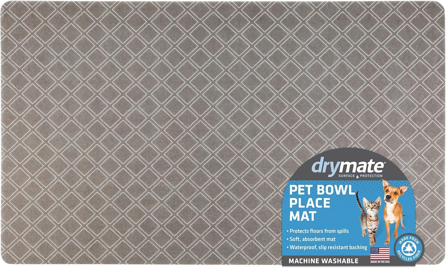 Taupe Diamond Squares Waterproof Pet Feeding Mat