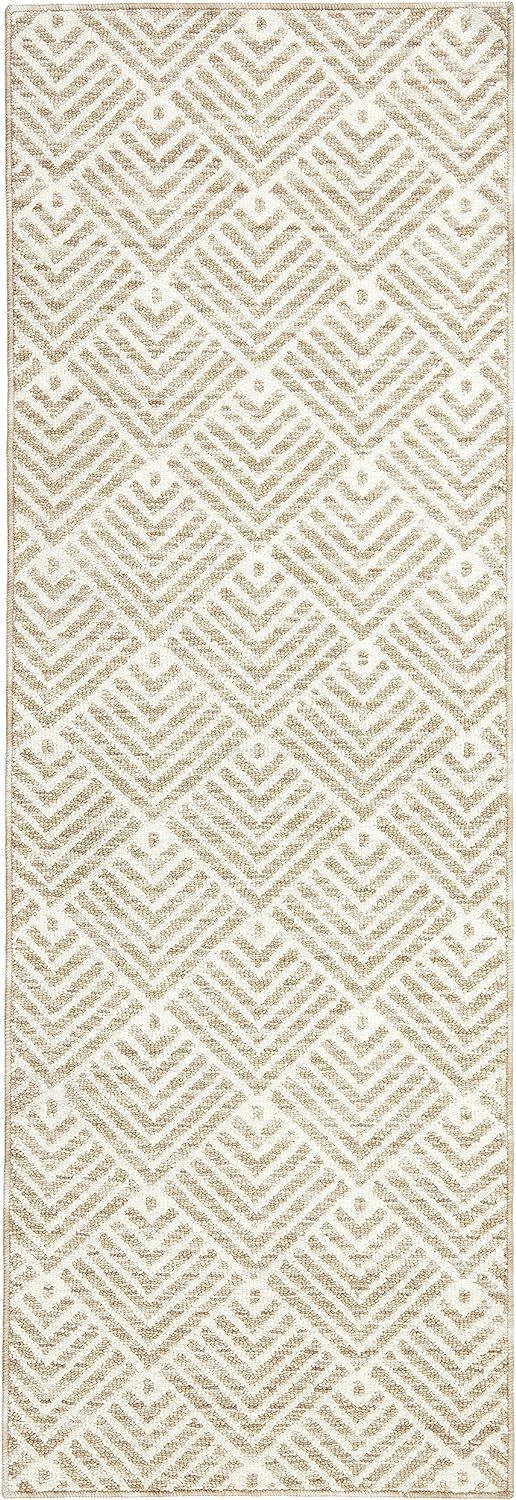 Beige Tufted Stripe Washable Polyester Runner Rug 24"x72"