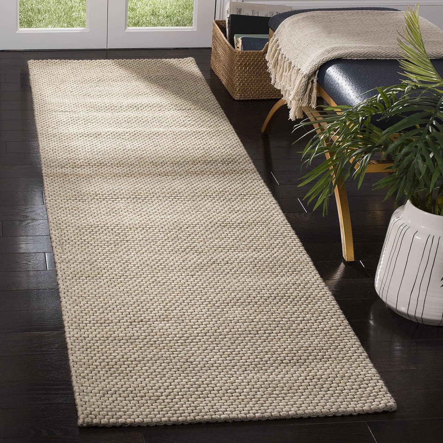 Coastal Chic Handwoven Beige and Ivory Wool Blend Runner Rug