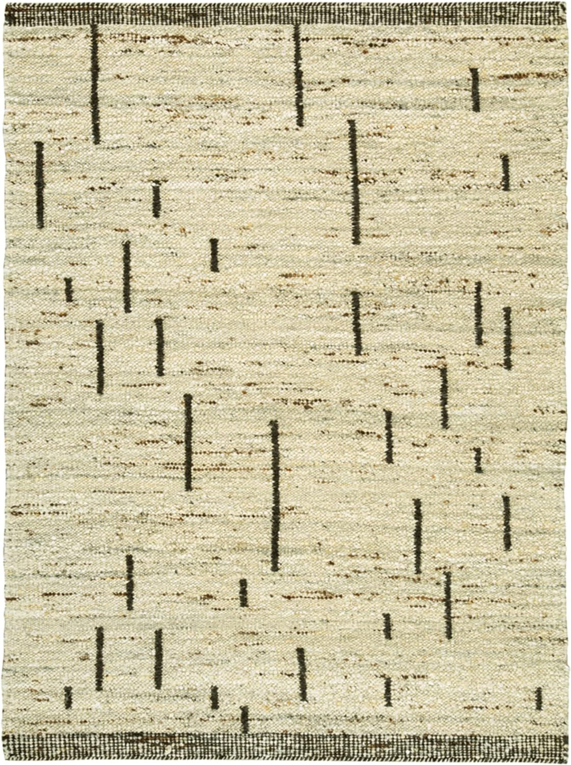 Handmade 5' x 7' Black and Beige Wool Abstract Rug